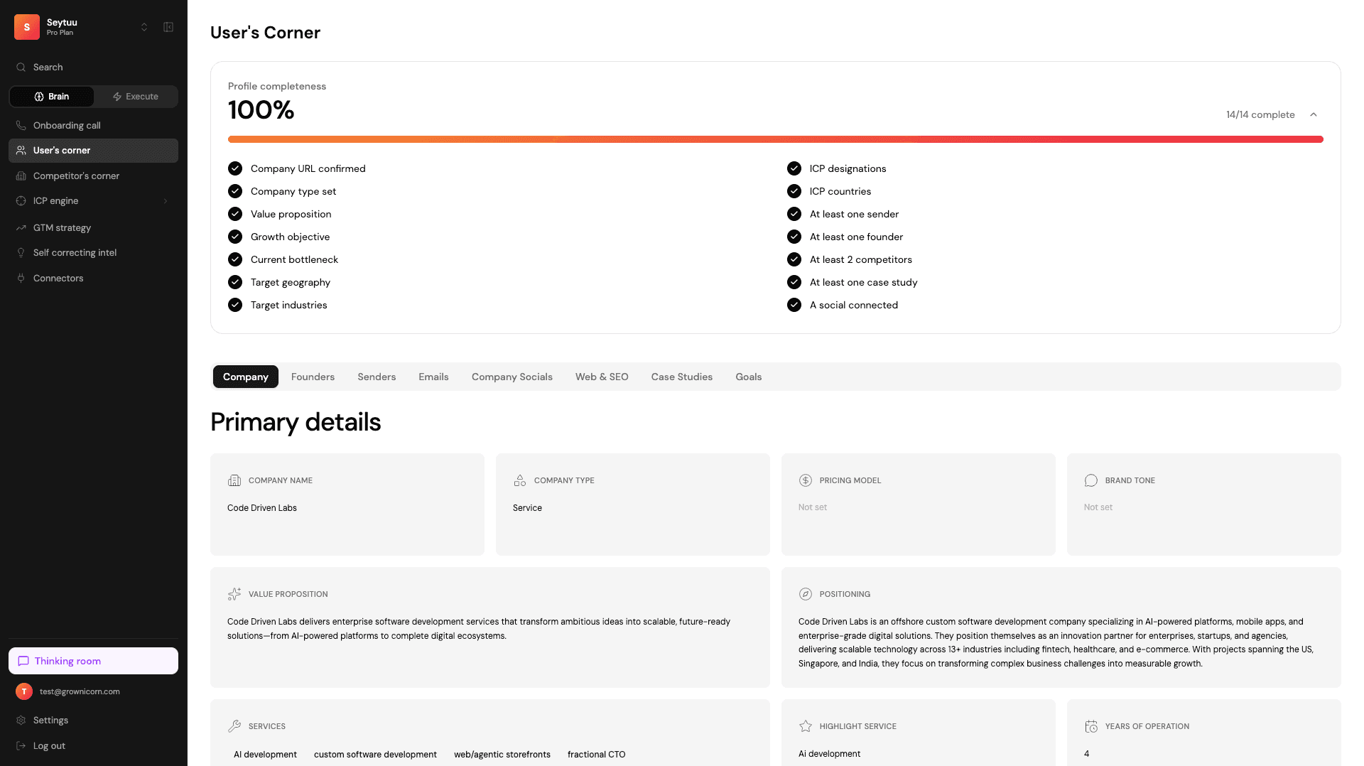 User Insights dashboard